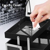 Organisateur de maquillage portable en aluminium avec miroir, plateau à 2 niveaux, fermeture à verrouillage, étanche, antichoc, boîte de toilette de voyage pour cosmétiques et produits pour les ongles