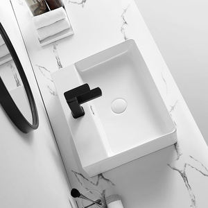 Lavabo de salle de bain rectangulaire en porcelaine au design moderne, bord fin, blanc, personnalisé, pas cher - Product Image 4