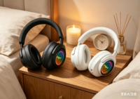 Casque audio supra-auriculaire Infinity Mirror avec éclairage LED RGB, faible latence, design RGB superposé, transducteur dynamique, annulation active du bruit (ANC)