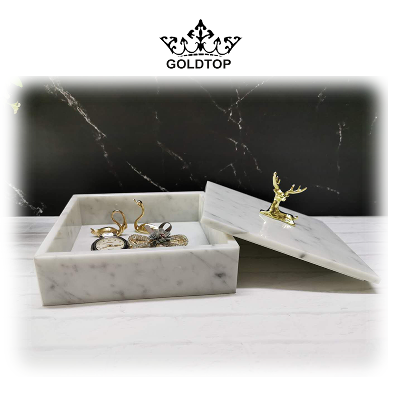 GOLDTOP OEM/ODM marmol мраморный натуральный камень, мраморная коробка, латунная инкрустация на крышке для украшения дома