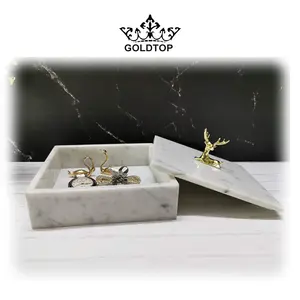 Hộp Đá Cẩm Thạch Thủ Công Bằng Đá Tự Nhiên Marmol Marmar OEM/ODM GOLDTOP Nắp Khảm Bằng Đồng Để Trang Trí Nhà Cửa - Product Image 1