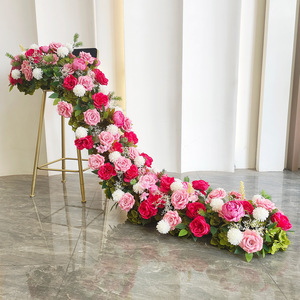Camino de Mesa de Flores de Rosa Mixtas Hechas a Mano, Rosa, Rojo, Blanco, Decoración Romántica para Bodas, Flores Artificiales - Product Image 1