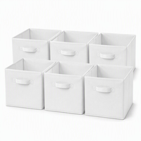 Lot de 6 cubes de rangement pliables en tissu non tissé, bacs de rangement ouverts, renforcés avec carton gris de 2,0 mm pour placard et armoire