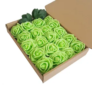 Artificiali Fiori di Schiuma, 25PCS Vero Tocco Rose Teste di Fiore con Gambo per il FAI DA TE Bouquet Wedding Party Baby Shower Decorazioni Per La Casa