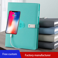 Carnet de notes A5 à feuilles mobiles populaire avec chargeur sans fil, batterie externe 8000 mAh et clé USB 16 Go en PU