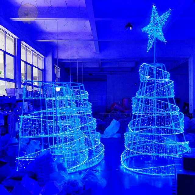 Giant 3D Artificial Cedar Christmas Tree Lights-High Quality Standing Iron Frame Outdoor LED Holiday Decoration with 10m Lights