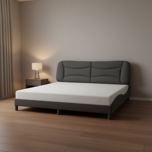 Struttura letto imbottita in similpelle grigio scuro, design moderno, misura Queen, mobili per camera da letto - Product Image 2