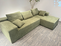 Sofá Modular de Corduroy Rayado Cepillado Verde con Estructura Delgada, Soporte Lumbar, Seccional en Forma de L para Villa, Moderno y Ecológico