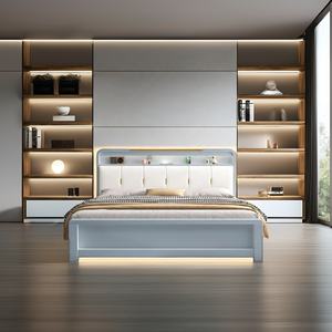 Cadre <span class=keywords><strong>de</strong></span> lit en bois massif multifonctionnel moderne avec tête <span class=keywords><strong>de</strong></span> lit, rangement, support en lattes <span class=keywords><strong>de</strong></span> bois et <span class=keywords><strong>sommier</strong></span>, meubles <span class=keywords><strong>de</strong></span> chambre à coucher - Product Image 1