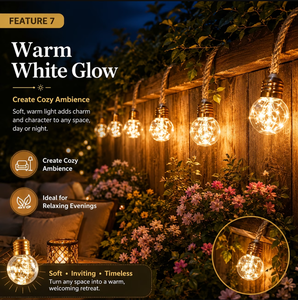 Guirlande lumineuse LED en corde de chanvre, étanche, style vintage, pour décoration extérieure, patio, jardin, arbre, mariage, fête, maison, lumières féériques - Product Image 1