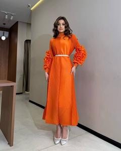 Robes longues pour femmes musulmanes du Moyen-Orient, taille plus, abaya plissée, luxueuse et haut de gamme, à volants, manches longues, robe décontractée - Product Image 6