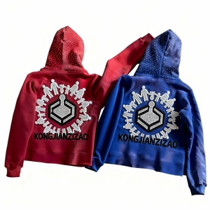 Sudaderas con capucha personalizadas de corte y confección a medida, con hombros caídos, oversize, estilo Y2K, de algodón de alto gramaje, de corte cuadrado, con pedrería, cortas, con efecto desgastado, lavado ácido y estampado en relieve. - Product Image 3