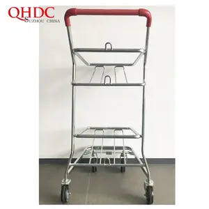 Hand Push Cart 4 Wheels Shop Trolley Cosmetic Store Trolley With Basket