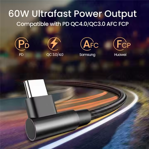 60W 90 gradi l a forma di caricatore di alimentazione ad angolo sinistro in Nylon filo USB-c USB tipo C maschio a maschio cavo di ricarica rapida - Product Image 5
