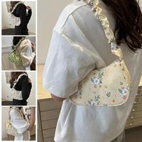 Nouveau Sac Fourre-tout Tendance en Velours Côtelé Polyester à Motifs Floraux, avec Fermeture Éclair, Grande Capacité, Sac à Bandoulière Y2K Fraise pour Femme et Fille