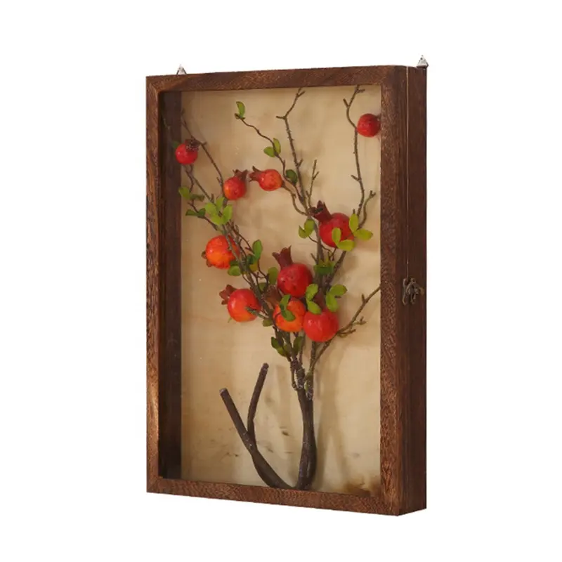Kotak hadiah dekorasi rumah, kotak kaca bayangan bunga kering bingkai foto gantung dinding