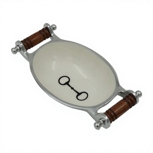 Plat et bol en émail avec poignées en bois Conception de mèches de cheval Bols de service en métal Fournitures d'événement Décoration de fêtes Bol équestre - Product Image 1