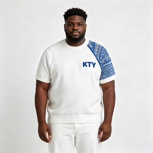 Maglietta Invernale Traspirante da Uomo, Lavorata a <span class=keywords><strong>Maglia</strong></span> con Motivo Jacquard su Un Lato, Collo a Costine, T-Shirt Bianca Casual Streetwear alla Moda - Product Image 1