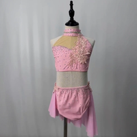 Robe de danse lyrique pour filles, robe de danse de compétition de luxe avec strass, robe de danse rose personnalisable