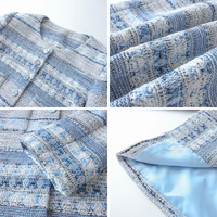 Jaket Wanita Grosir Kustom Kerah Bulat Motif Geometris Bertekstur Kancing Depan Lengan Panjang Kasual Chic