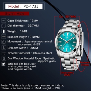 Montre automatique Pagani Design 1733 pour homme, montre mécanique à bracelet, étanche 100 m, verre saphir, acier, montre automatique de haute qualité - Product Image 3