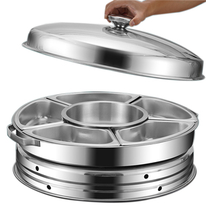 Grand <span class=keywords><strong>chauffe</strong></span>-plats rotatif en forme de dôme circulaire argenté avec système de rotation Ensemble de bols de ligne de service de restaurant - Product Image 4