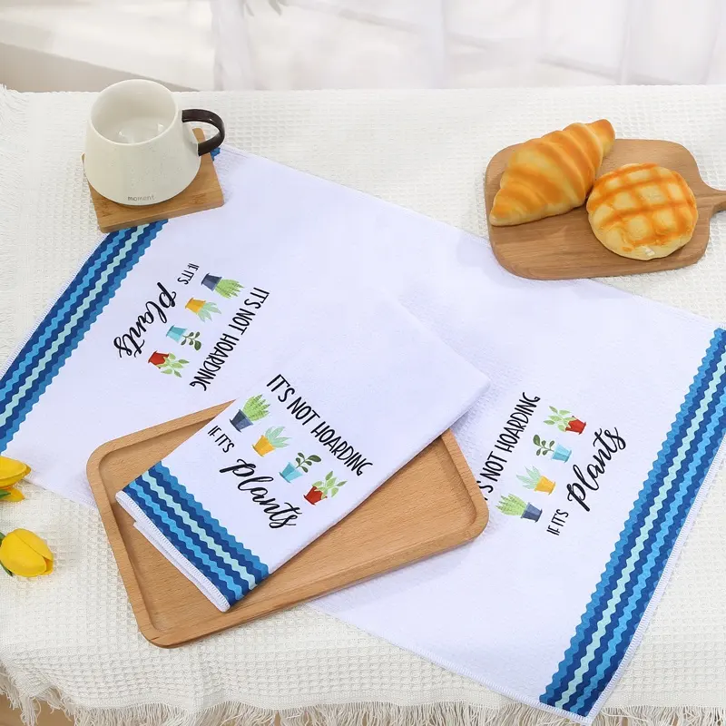 Wholesale Microfiber Kitchen Towel Waffle Flat Woven Tea Towel Custom Printed Tea Towels