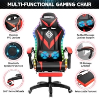 Chaise de jeu ergonomique avec logo personnalisé, éclairage LED, télécommande APP, RGB, repose-pieds et soutien lombaire massant