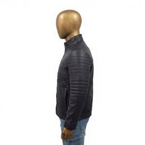 Men's Black <b>Leather</b> <b>Biker</b> Motorcycle <b>Jacket</b> with Padded Sleeves and Shoulders Breathable Front Logo - Product Image 3