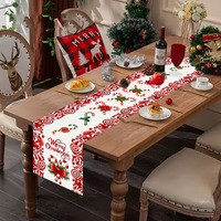 Chemins de table de Noël LINGKAI en lin rouge et blanc, motif canne à sucre, pour décorations de fêtes, maison et hôtel