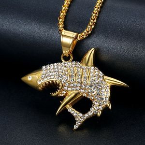 yunnique Gold Plated Shark Pendant Necklace Stainless Steel Pave Setting Men's Party Jewelry Animal Shape Fashion Necklace - Product Image 1