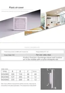 Calandre carrée en plastique PP de cm, dispositif de Ventilation avec moustiquaire, diffuseur d'air, Grille de Ventilation