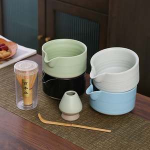 Bol à matcha japonais en céramique fait main-Style <span class=keywords><strong>vintage</strong></span> avec bec, vert/<span class=keywords><strong>rose</strong></span>/blanc/noir pour thé et café - Product Image 3