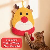 Grattoir mural pour chat en sisal de Noël, motif Père Noël, pomme, renne, couronne, tapis à gratter suspendu pour chats d'intérieur