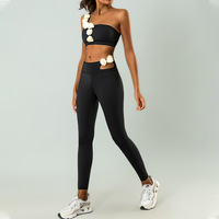 Mode été décontracté Gym sport femmes vêtements 2 pièces une épaule fleur Yoga soutien-gorge Push up Leggings ensembles deux pièces ensembles de gymnastique