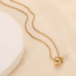 Collar de cuentas redondas dobles doradas, cadena de clavícula pulida y esmerilada para mujer, joyería de moda para uso diario - Product Image 4