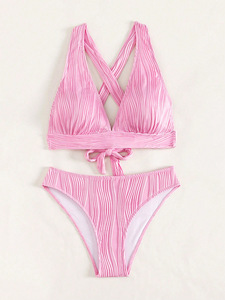 PASUXI, оптовая продажа, сексуальный топ с бретельками на бретелях, розовые стринги, пляжная одежда, эластичный трикотажный бикини, 2 шт., купальник для женщин - Product Image 5