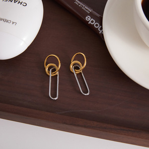 Geometric Drop Earrings Stainless Steel Color Blocked Linear Tassel For Women Light Luxury High End Feel - Product Image 4