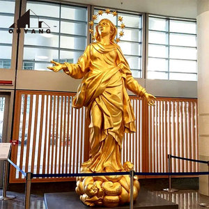 Sculpture religieuse catholique de la Vierge Marie en bronze doré avec halo à 12 étoiles, représentant la Ascension, pour la décoration intérieure des églises - Product Image 1