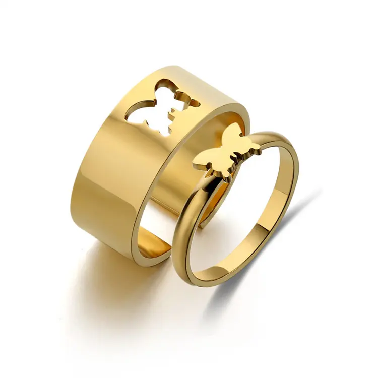 Alta Qualidade Popular Cruz Casal Anéis de Ouro Do Coração Da Borboleta de Aço Inoxidável Para O Presente