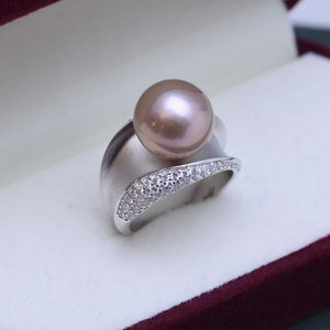 Bague en argent S925 faite à la main, perle d'eau douce mate ronde de 11-12 mm, blanche, forte brillance, défauts exquis, bague à la mode en perle d'eau douce - Product Image 3