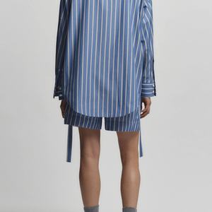 Nuevas llegadas al por mayor: Conjunto de dos piezas de lino y algodón para mujer, camisa modesta a rayas con solapa y pantalones de talle alto. - Product Image 4