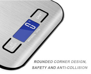 कस्टम डिजिटल रसोई स्केल 5 किलो क्षमता वाली स्मार्ट सिल्वर बैटरी संचालित एब्स और स्टेनलेस स्टील घरेलू ग्राम पैमाने - Product Image 6