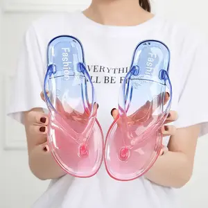 PDEP wholesale new arrival transparent pvc crystal gradual change color beach slide sandals flat flip-flops jelly slippers sho