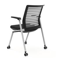 Chaise de séminaire moderne pliable et mobile avec accoudoir fixe et dossier respirant, idéale pour la formation et le bureau