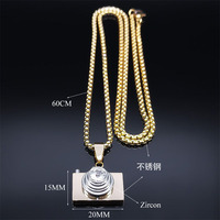 Collier vintage en acier inoxydable avec strass et caméra cachée pour homme, cadeau pour photographe