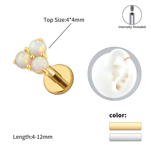 Boucles d'oreilles <span class=keywords><strong>en</strong></span> opale florale triple, design luxueux, mini, <span class=keywords><strong>en</strong></span> titane ASTM F136, pour <span class=keywords><strong>piercing</strong></span> au lèvre, au cartilage, pour un usage quotidien - Product Image 2