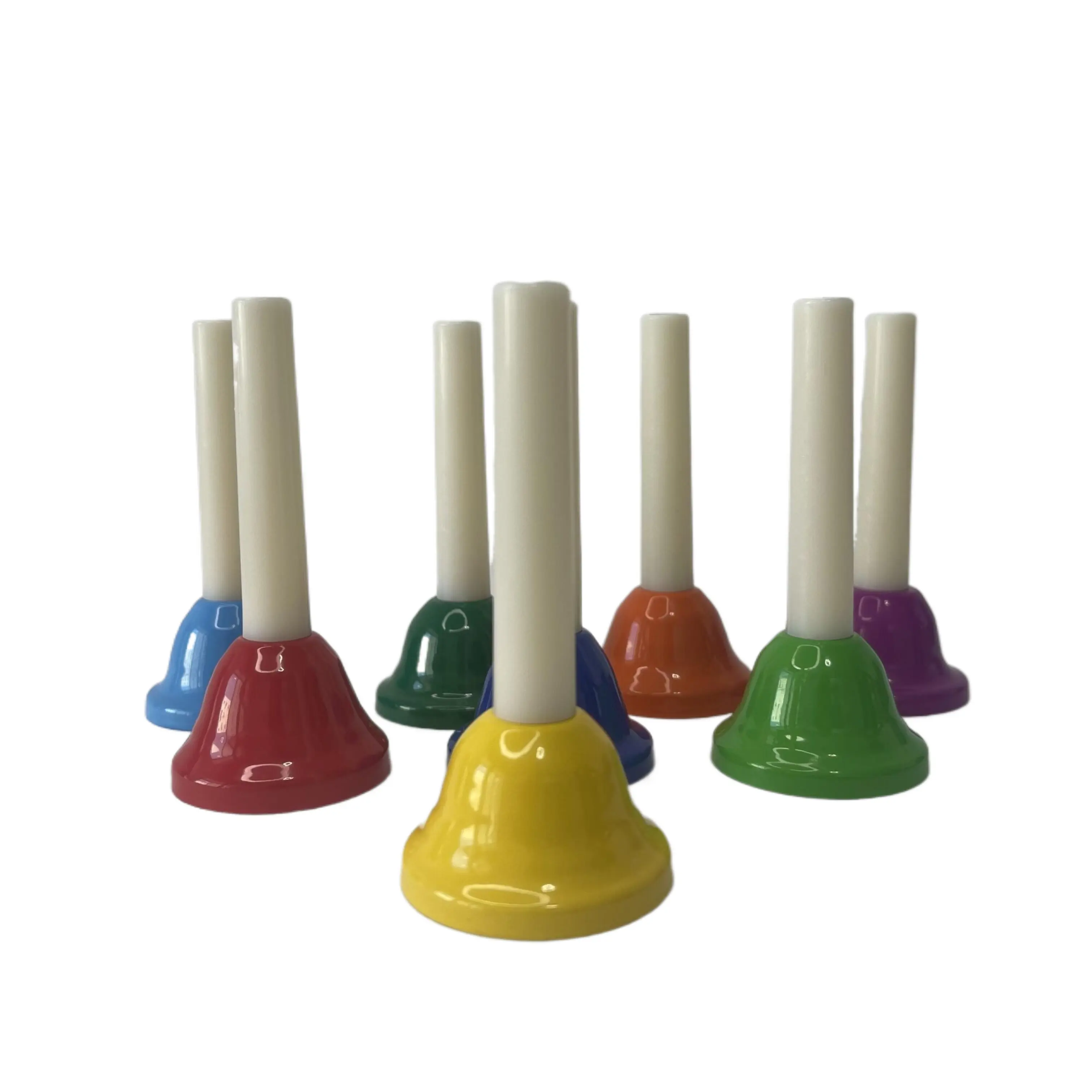 Longer service life free after sale pc metal hand rattle bells kids music shaking plastic toys instruments hand bells