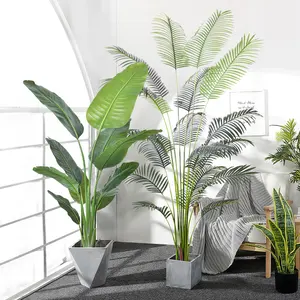 Palmeira artificial para decoração de casa, planta de viajante falsa, areca verde falsa em vaso, palmeira artificial tropical, palmeiras artificiais para ambientes internos