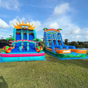 สไลเดอร์น้ำแบบสองเลนสำหรับเด็กสไลเดอร์ปราสาท<span class=keywords><strong>เป่า</strong></span><span class=keywords><strong>ลม</strong></span>22FT สำหรับสวนหลังบ้าน - Product Image 4